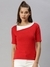 SHOWOFF Women Red Solid Boat Neck Short Sleeves Regular Fitted Top