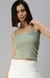 SHOWOFF Women Green Solid Square Neck Sleeveless Regular Fitted Top