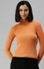 SHOWOFF Women Orange Solid Choker Neck Full Sleeves Regular Fitted Top