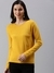 SHOWOFF Women Yellow Solid Round Neck Full Sleeves Regular Fitted Top