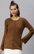 SHOWOFF Women Camel Brown Solid Round Neck Full Sleeves Long Fitted Top