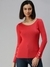 SHOWOFF Women Red Solid Boat Neck Full Sleeves Regular Fitted Top