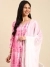 SHOWOFF Women Pink Dyed Scoop Neck Three-Quarter Sleeves Mid Length Straight Kurta Set