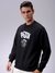 Men Black Relaxed Fit Placement Print Overhead-Crewneck Sweatshirts