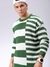 Men Green Oversized Striped Crew Neck Sweater