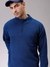 Men Navy Blue Oversized Textured Half Open High Neck Sweater Sweater