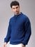 Men Navy Blue Oversized Textured Half Open High Neck Sweater Sweater