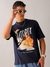 Men Navy Blue Oversized Placement Print Crew Neck T-Shirt