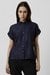 Women Navy Print Short Sleeves Casual Shirt