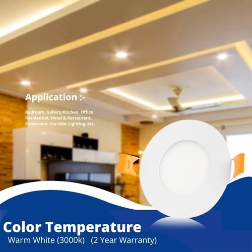 3 Watt Round Led Conceal Light for POP Recessed Lighting Pack of 2 Colour Warm White