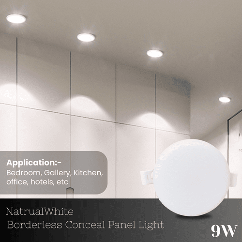 9 Watt Borderless Conceal Light For POP Recessed Lighting In Round Shape With Adjustable Base Pack