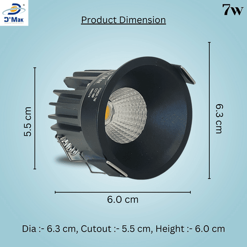 7 Watt Round LED Black Body Deep COB Light for POP Recessed Lighting Pack of 1
