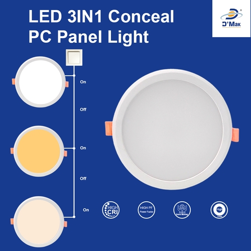 15 Watt Round Led PC Conceal Light for POP Recessed Lighting Pack of 1 Colour 3in1