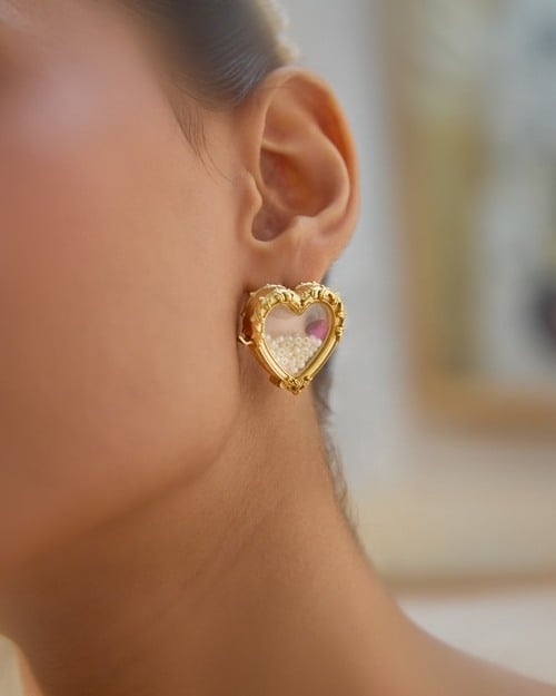 Treasure Heart Love lock Studs