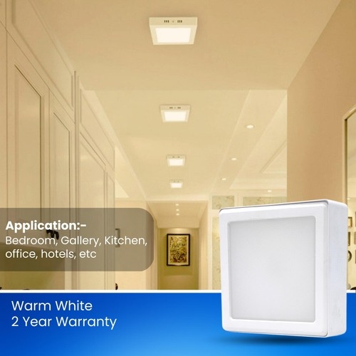 8 Watt Square LED Surface PC Poly Carbonate Panel Light For Ceiling Packof 10 Warm White