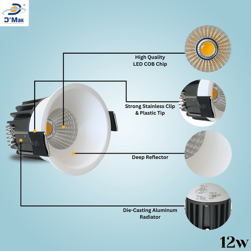 12 Watt Round White Body LED Deep COB Light for POP Recessed Lighting Pack of 1