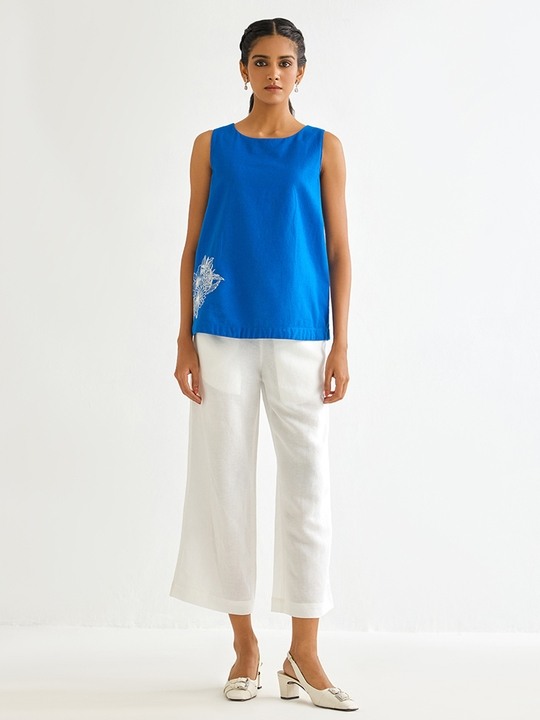 White Linen Straight Trouser