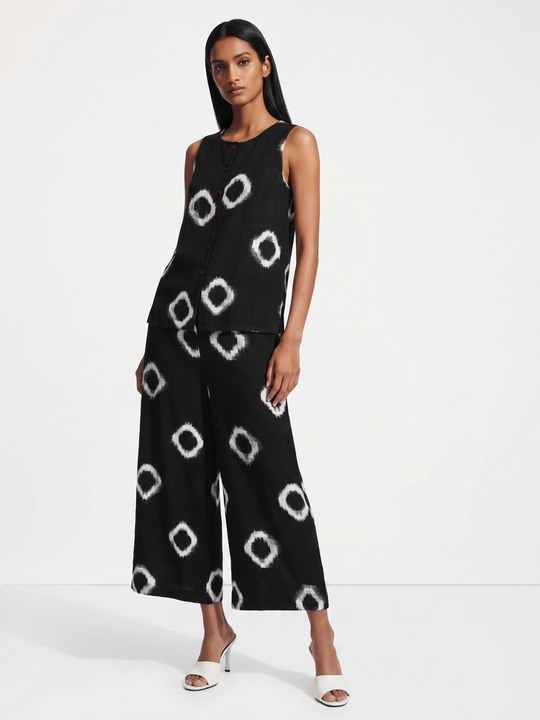 Black Printed Wide Leg Trouser