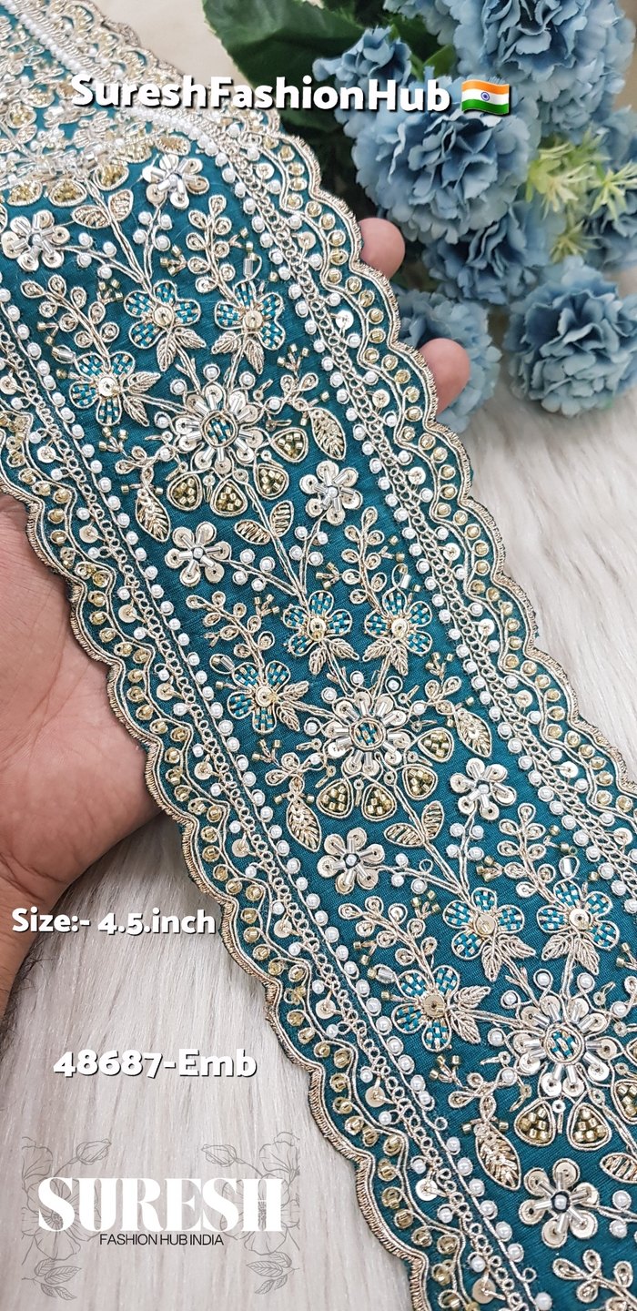 Rama Double Scalloped Floral Border – 48687-Emb | Suresh Fashion Hub India