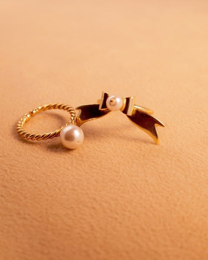 Mini Bow & Pearl Ring