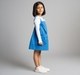 Ed-A-Mamma Girls Cargo Pocket Dungaree Dress With Full Sleeves T-Shirt - White & Blue