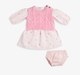 Baby Girls Floral Printed Dress With Flatknit Vest & Bloomer