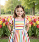 Girls Stripe Dress With Drawcord Multicolor