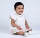 Baby Girls' White Smocked Linen-Blend Dress with Embroidered Pineapple Scallop Hem