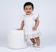 Baby Girls' White Smocked Linen-Blend Dress with Embroidered Pineapple Scallop Hem