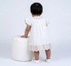 Baby Girls' White Smocked Linen-Blend Dress with Embroidered Pineapple Scallop Hem