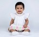 Baby Girls' White Smocked Linen-Blend Dress with Embroidered Pineapple Scallop Hem