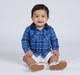Infant Boys Blue Plaid Full Sleeve Shirt with Corduroy Collar