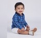 Infant Boys Blue Plaid Full Sleeve Shirt with Corduroy Collar