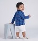 Infant Boys Blue Plaid Full Sleeve Shirt with Corduroy Collar
