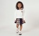 Girls White Half-Zip Sweatshirt & Patchwork Plaid Skirt Co-ord Set