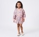 Girls Floral Printed Zipper Bomber Jacket & Pleated Skirt Set