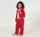 Girls Red Velvet Embroidered Open Jacket and Wide-Leg Pants Set