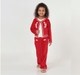 Girls Red Velvet Embroidered Open Jacket and Wide-Leg Pants Set