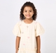 Girls Cream Heart Print Puff Sleeve Dress