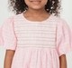 Girls Soft Pink Smocked Bodice Puff Sleeve Grid Pattern Dress