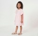Girls Soft Pink Smocked Bodice Puff Sleeve Grid Pattern Dress