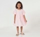 Girls Soft Pink Smocked Bodice Puff Sleeve Grid Pattern Dress