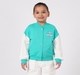 Girls Sea Green & White Varsity Baseball Bomber Jacket