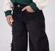Girls Black Wide Leg Denim Jeans with Side Bows & Slit