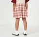 Girls Pink & Beige Plaid Double-Breasted Pleated Skirt