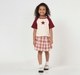 Girls Pink & Beige Plaid Double-Breasted Pleated Skirt