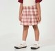 Girls Pink & Beige Plaid Double-Breasted Pleated Skirt