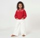 Girls Red Crew-Neck Sweatshirt with Scalloped Floral Collar Embroidery