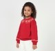 Girls Red Crew-Neck Sweatshirt with Scalloped Floral Collar Embroidery