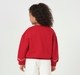 Girls Red Crew-Neck Sweatshirt with Scalloped Floral Collar Embroidery